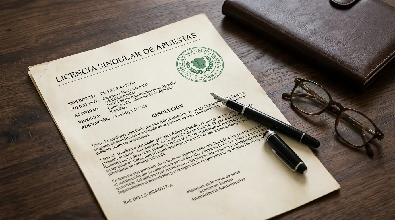 Documento oficial de licencia singular de la Dirección General de Ordenación del Juego